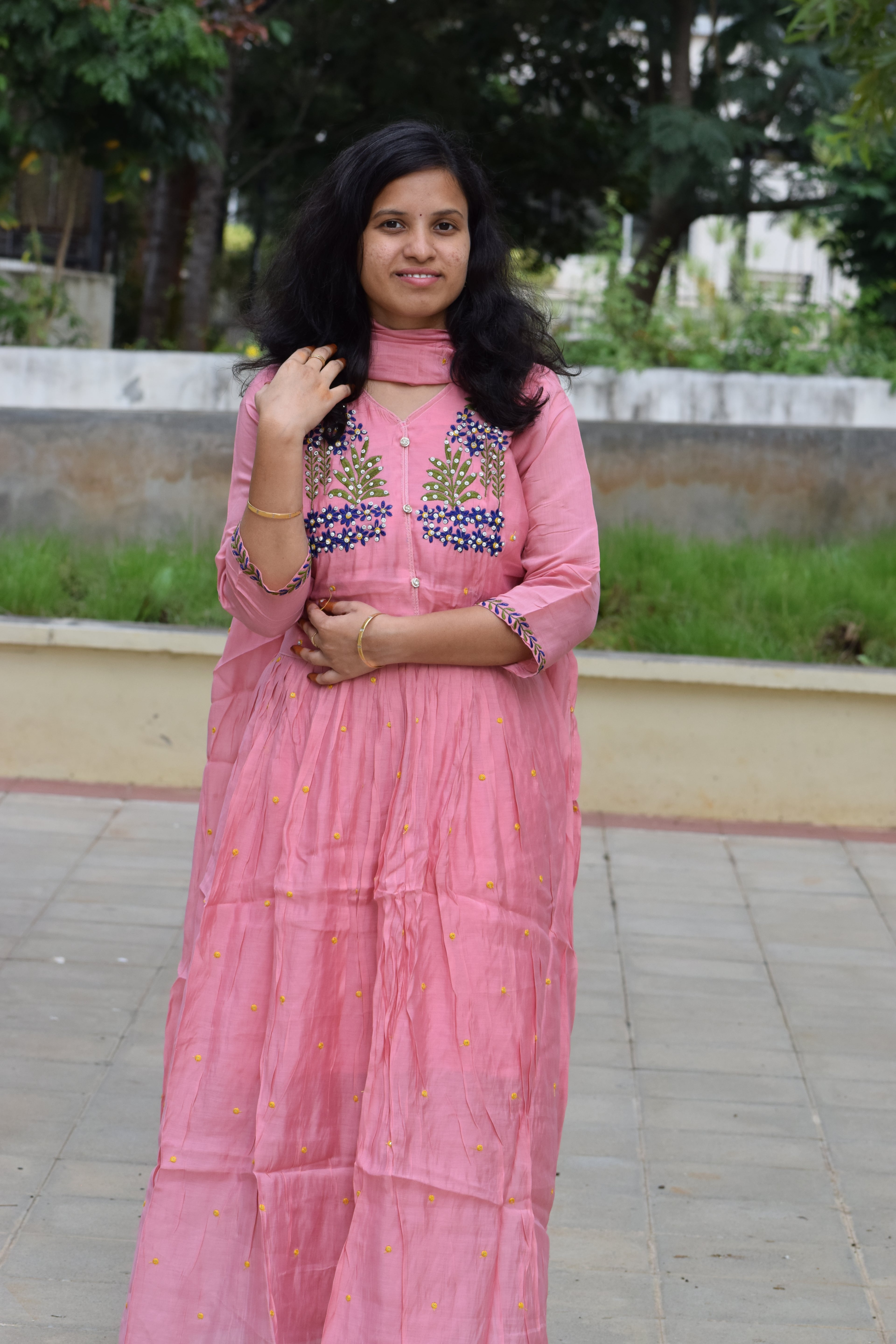BABY PINK VATICAN SILK ANARKALI 3 PC SET