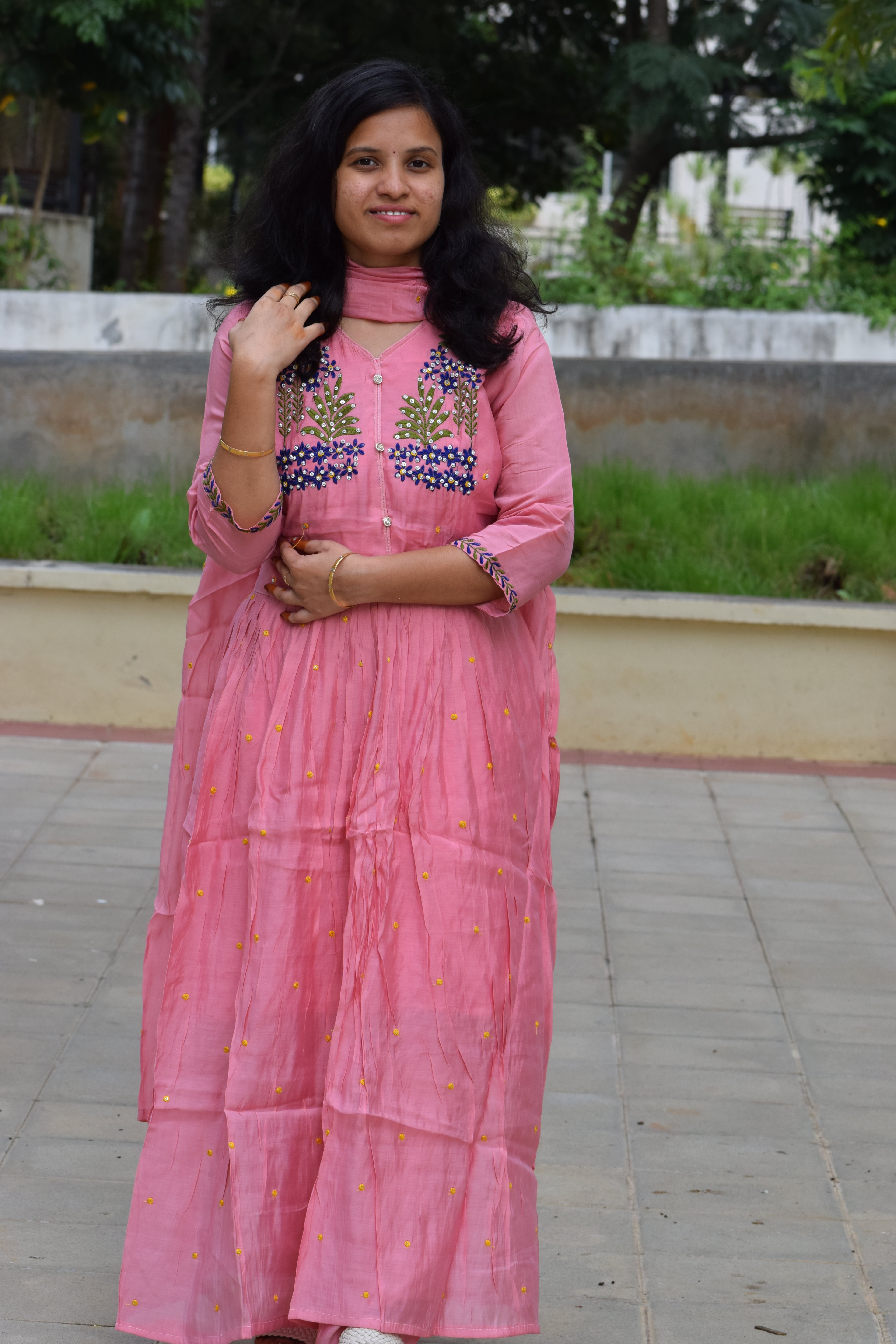 BABY PINK VATICAN SILK ANARKALI 3 PC SET