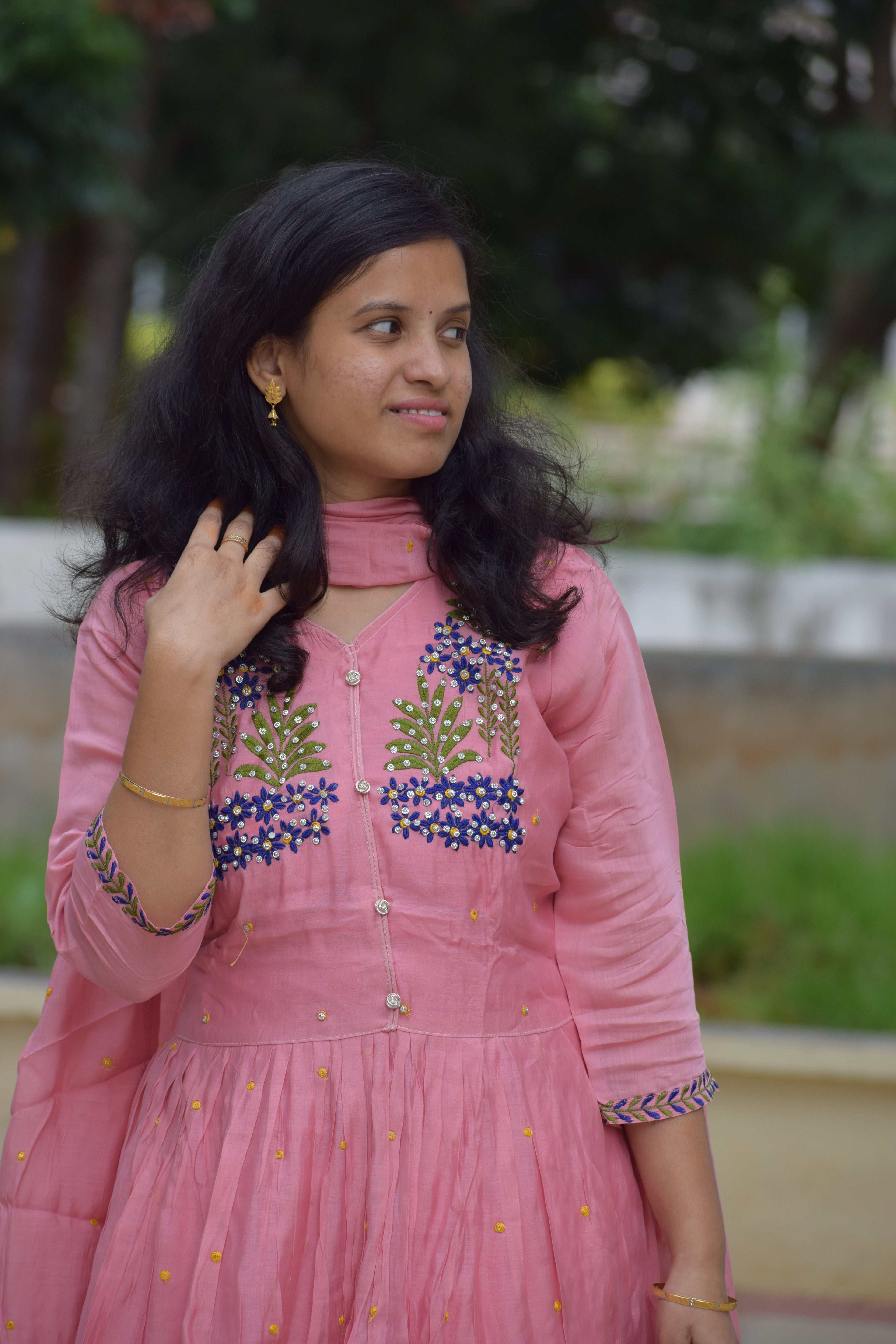 BABY PINK VATICAN SILK ANARKALI 3 PC SET