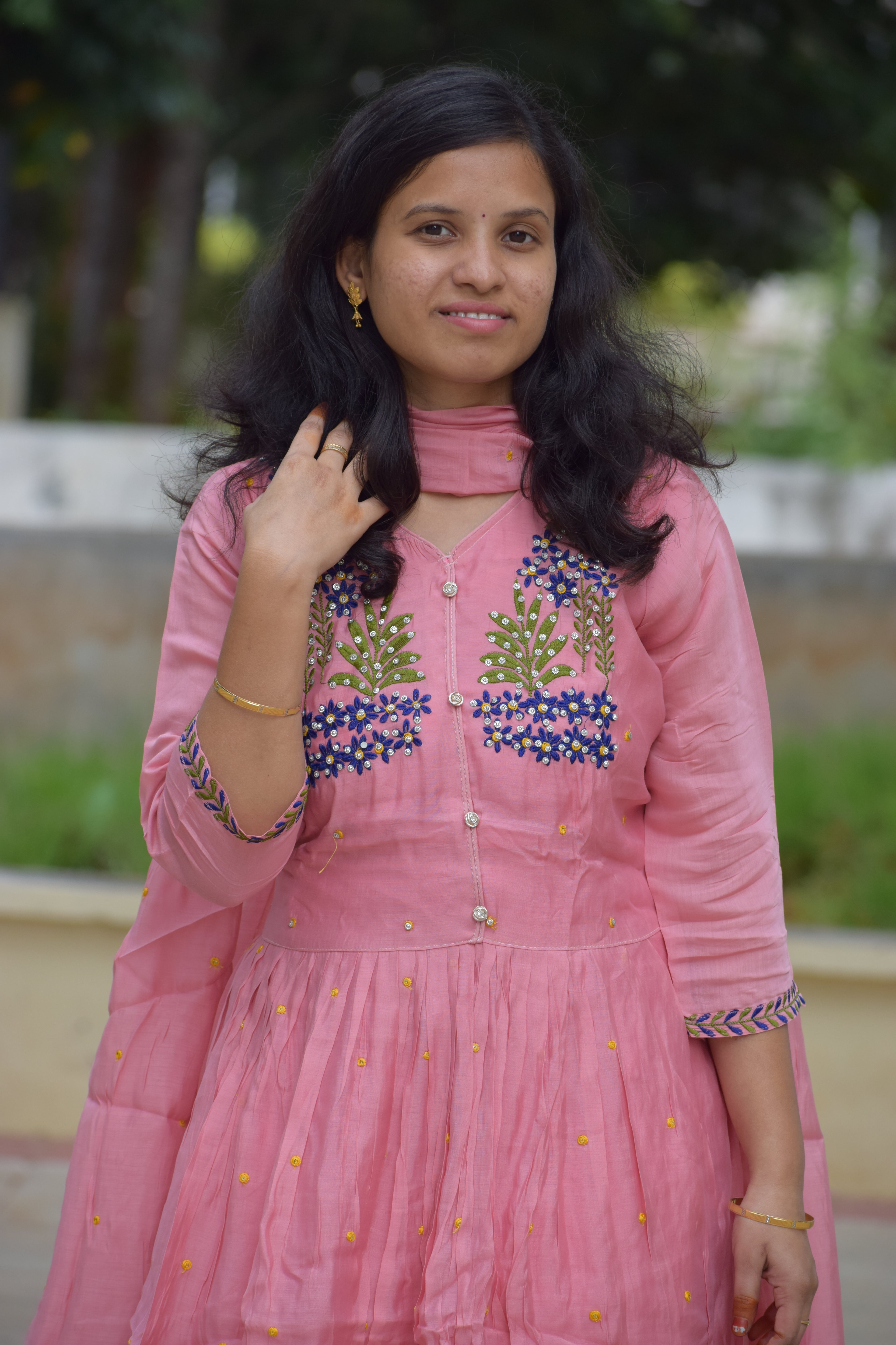 BABY PINK VATICAN SILK ANARKALI 3 PC SET