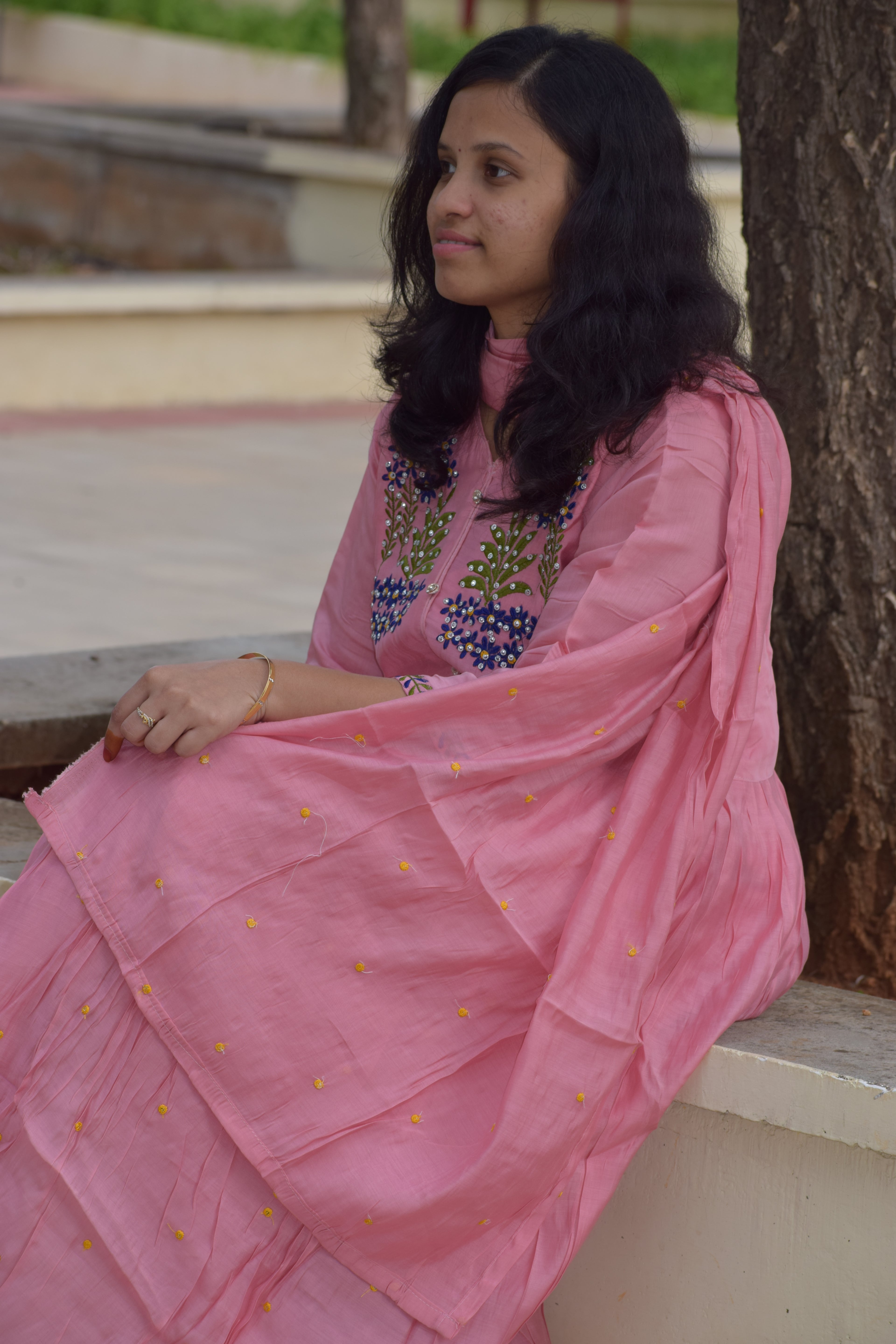 BABY PINK VATICAN SILK ANARKALI 3 PC SET