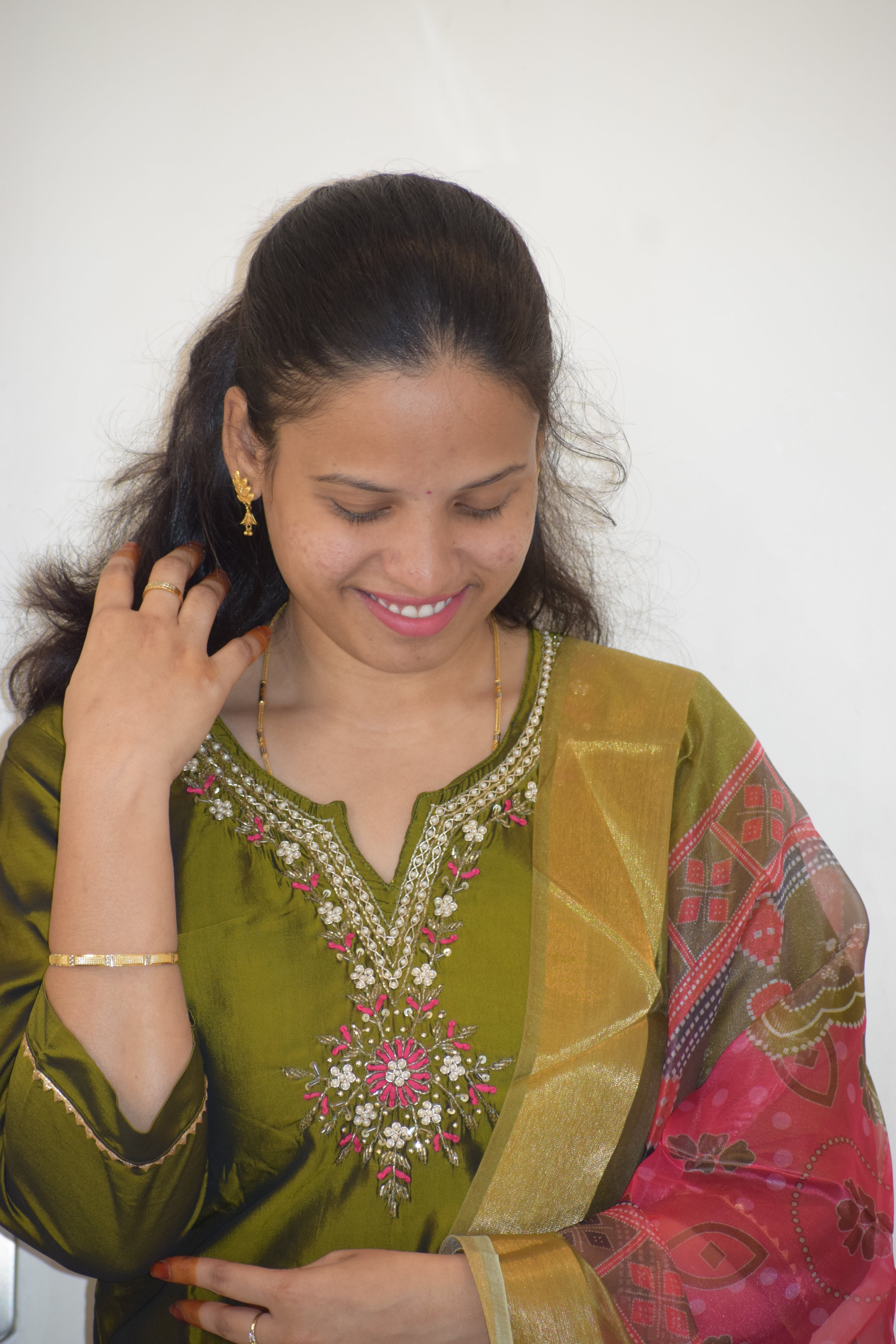 MEHANDI GREEN PREMIUM TISSUE SILK WITH HANDWORK 3 PC SUIT