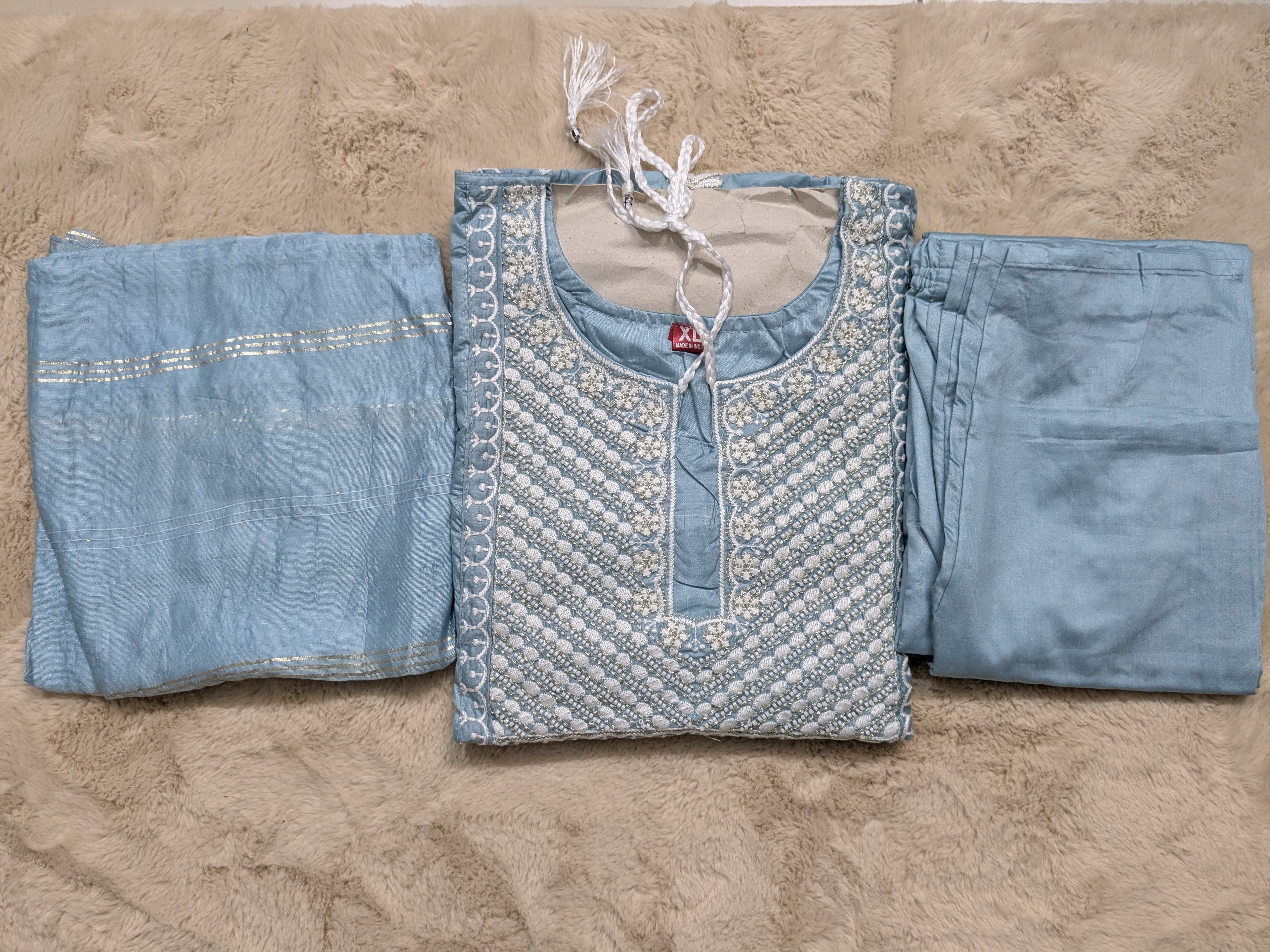 BLUE CHANDERI 3 PC SET